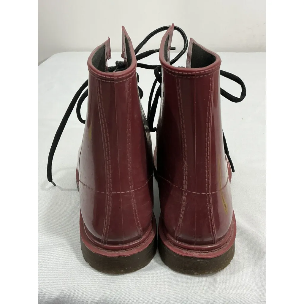 Womans Drip Drop 38 (7.5) Red Rubber Lace Up Ankle Rain Boots - Image 5