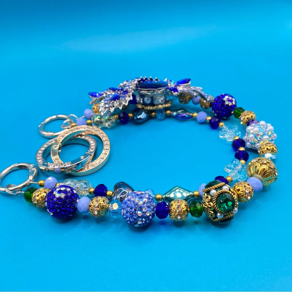 💙 Luxury Bag/Phone Chain Charm/Keychain Sparkly Floral Brooch & Crystal Beads - Image 8