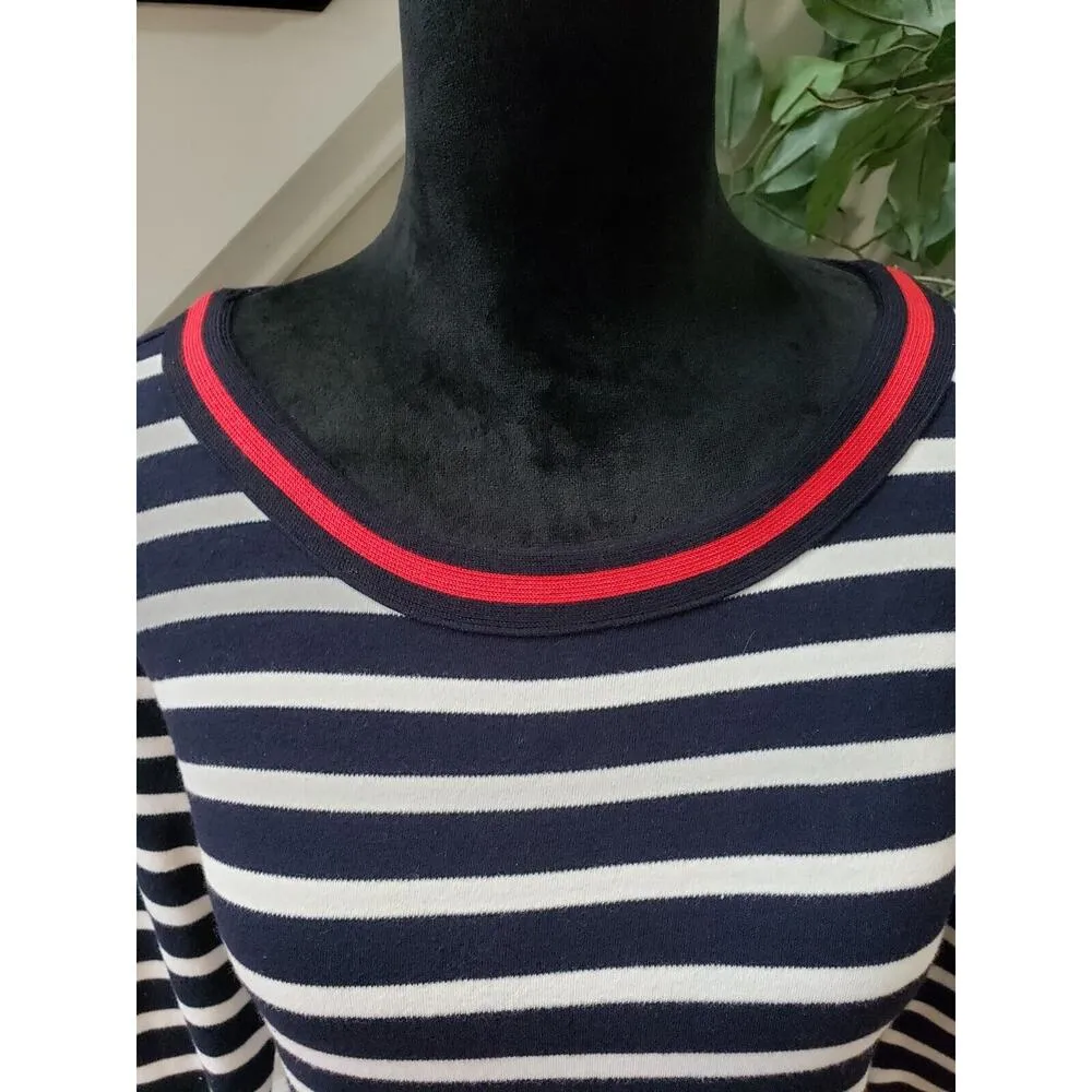 Talbots Women Black White 100% Cotton Round Neck Long Sleeve Knee Length Dress M - Image 6