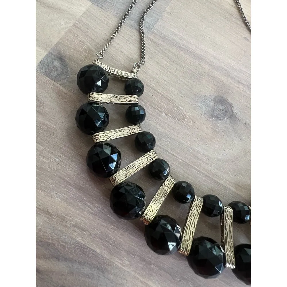 Vintage Black and Gold Tone Necklace Two Strands with Rondelle Beads - Image 5