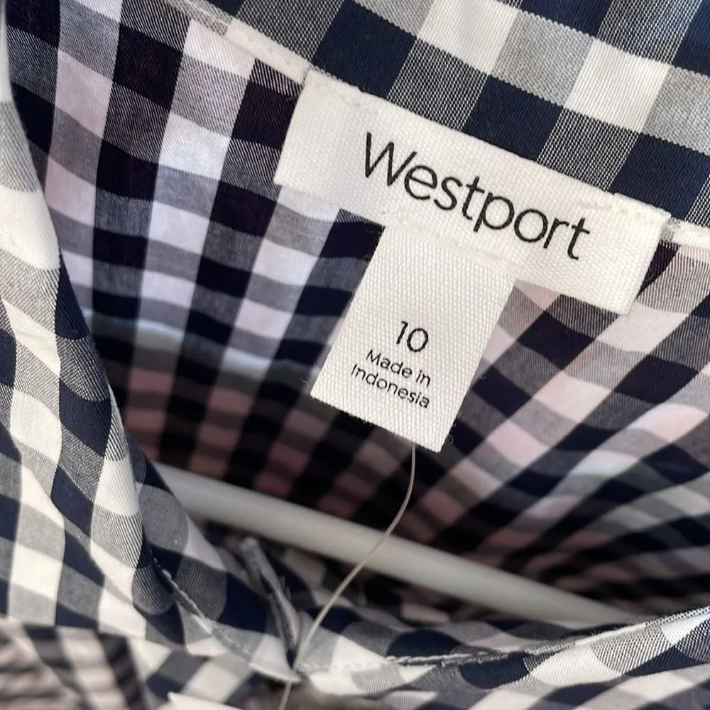 Dress Barn Westport Navy Gingham Button Front Sleeveless Shirt Dress NWT 10 - Image 10