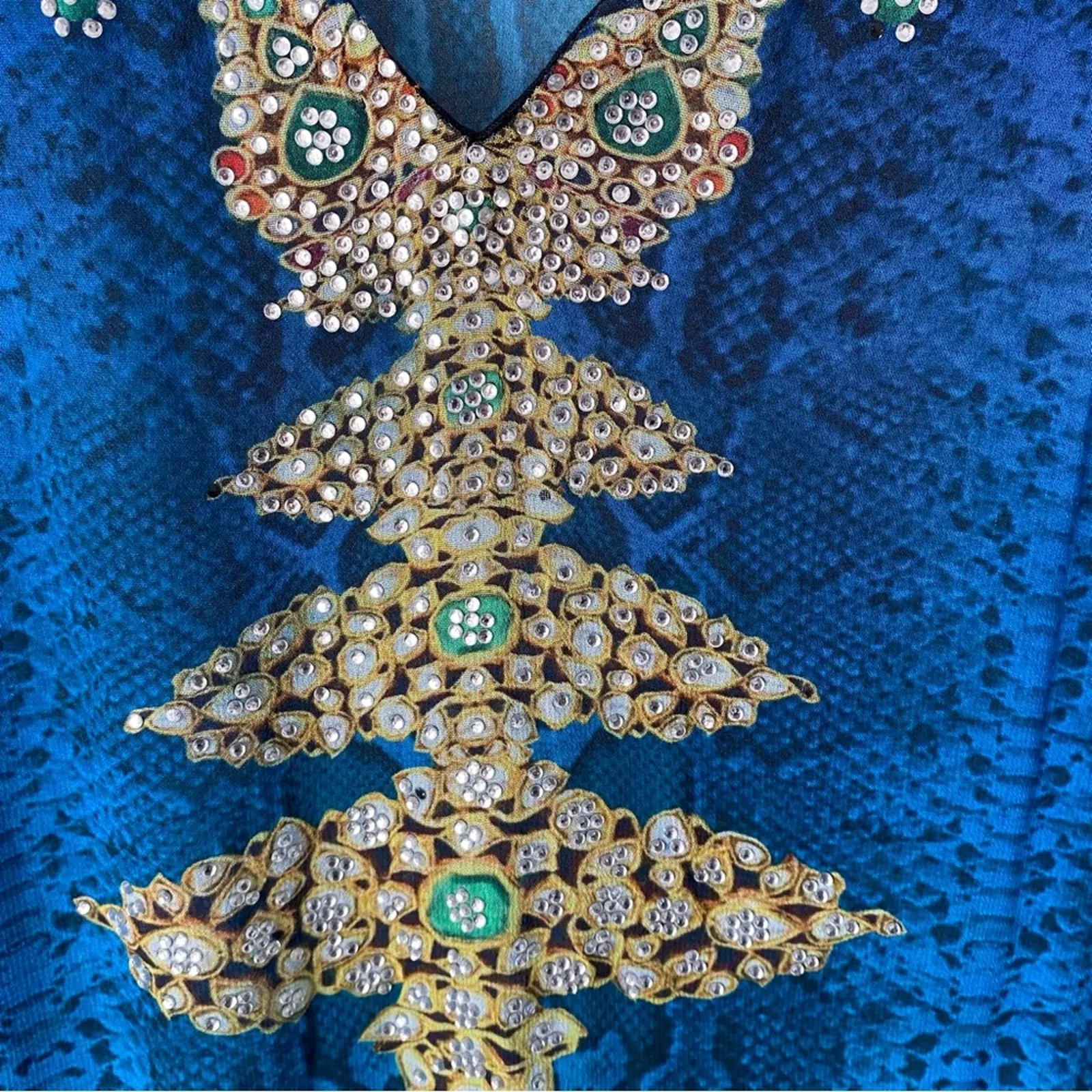 Soft Surroundings Blue Chrystal Embellished V-Neck Kaftan Loungewear Pool Cover - Image 9