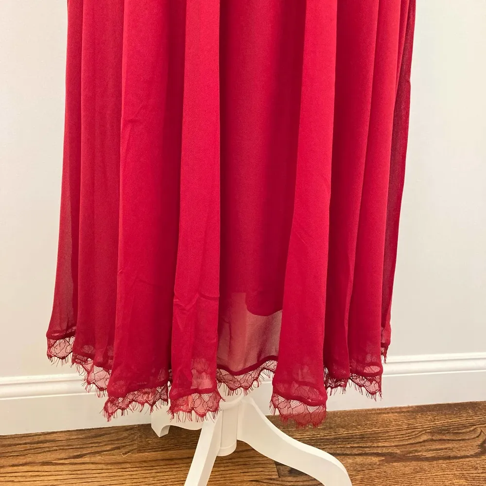 Dress The Population Alicia Chiffon Fit and Flare Midi Dress Garnet Size Large - Image 4