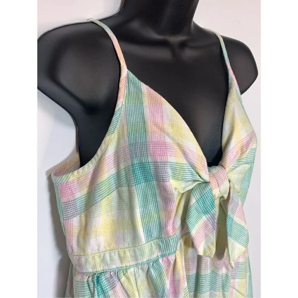 Old Navy Women's Spaghetti Strap Tie Front Plaid Mini Dress Multicolor Size Larg - Image 5