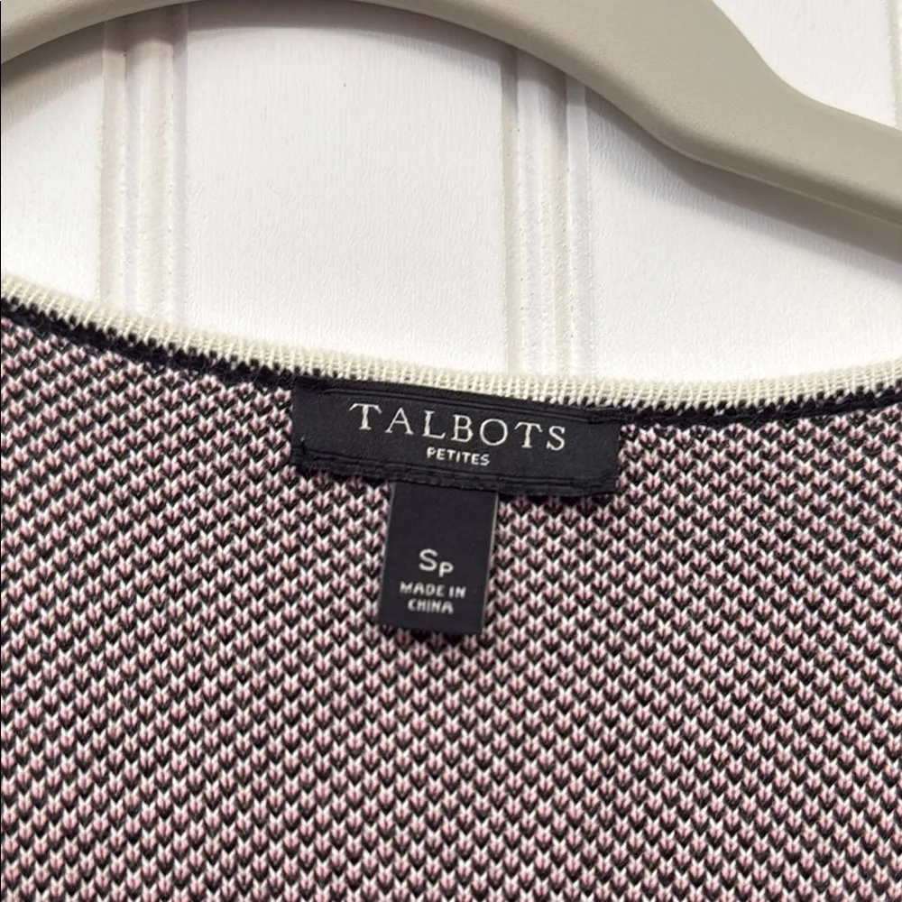 Talbots Herringbone Plaid Sweater Coat Black White Pink Business Casual Women's - Image 4