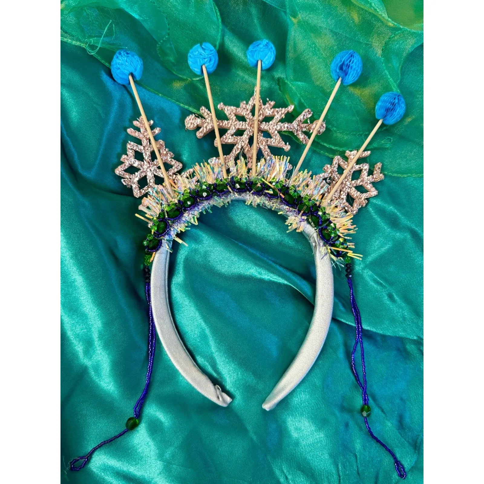 FIESTA Emerald Green Peacock High Low Ruffled Gown Dress Sequin Bling Glam Sz L Size L - Image 14