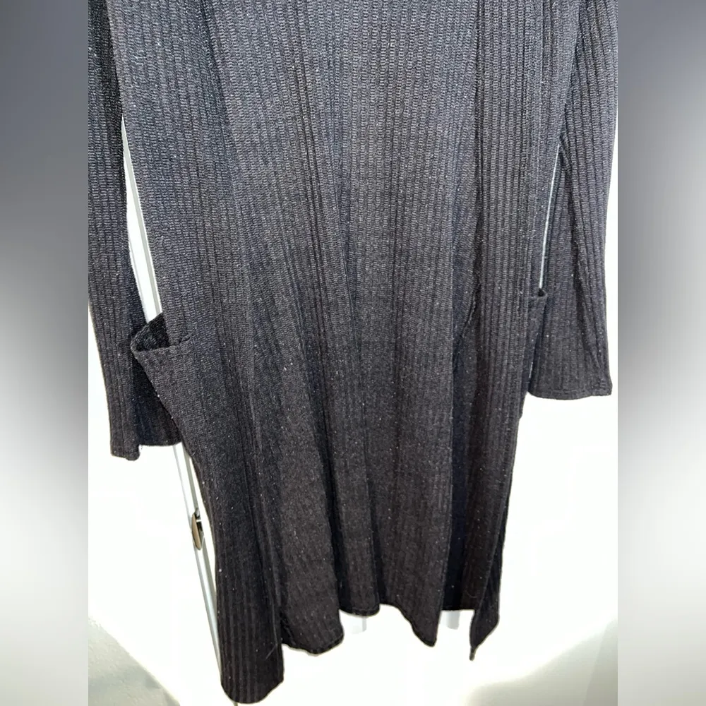 Black Ribbed Stretchy Long Sleeved Cardigan Duster Length Size Large - Image 4