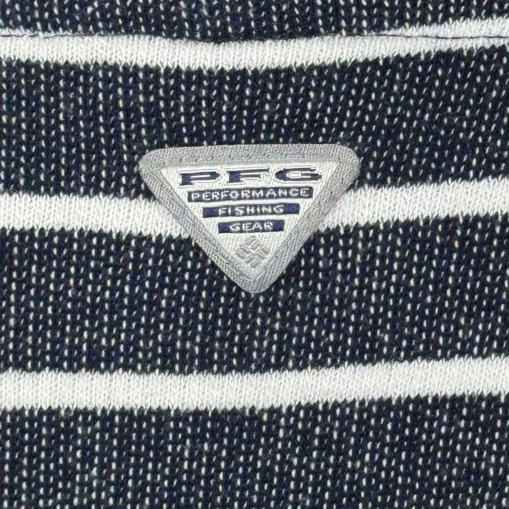 Columbia Small PFG Pullover Top Hooded Striped Stretch Long Sleeve Pocket V-Neck - Image 7