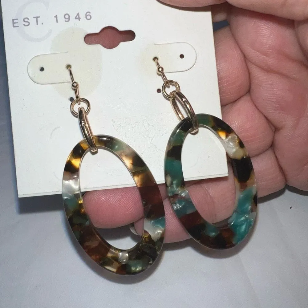 Established 1946‎ Tortoise Shell Plastic Oval Dangle Earrings Blue - Image 5
