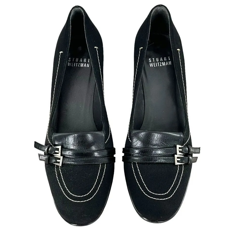 Stuart Weitzman Black Microfiber Kitten Heel Round Toe Pumps Size 5.5 M - Image 2