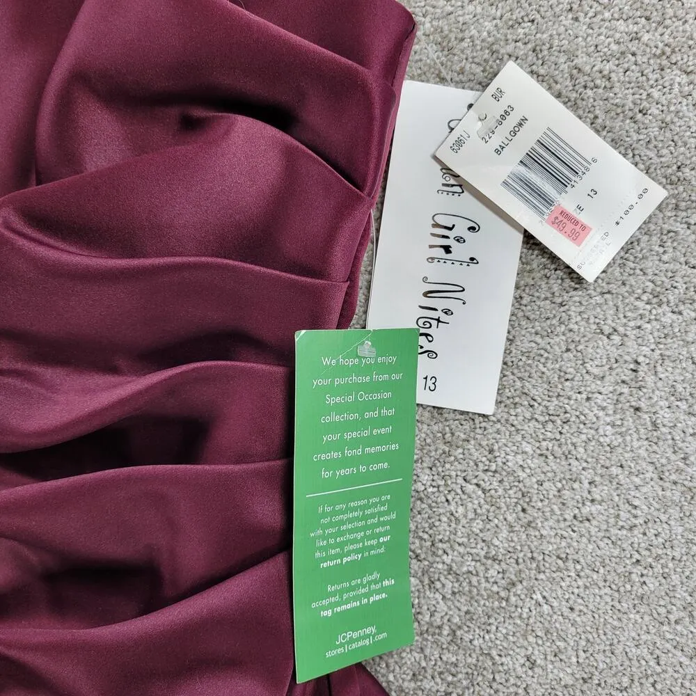 VTG Urban Girl Nites Prom Dress 13/14 Red Satin Faux Wrap Toile Formal Gown Purple - Image 6