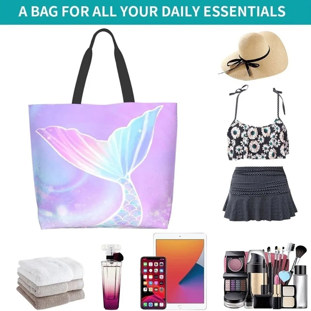 Canvass Purple Mermaid Tail Tote Bag NWT Pink - Image 6