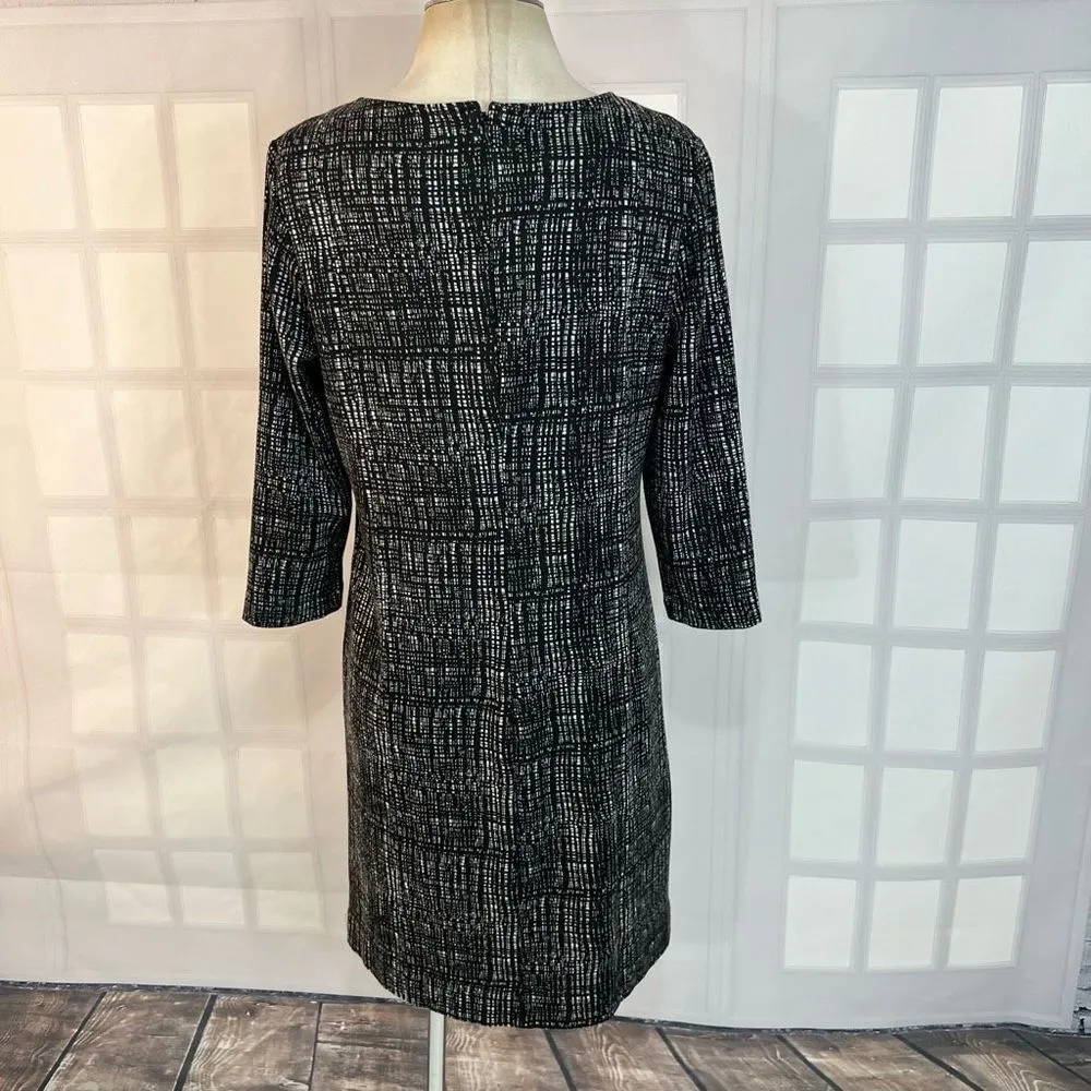 Talbots 3/4 Sleeves Black White Print Stretch Sheath Dress Size 12P - Image 5