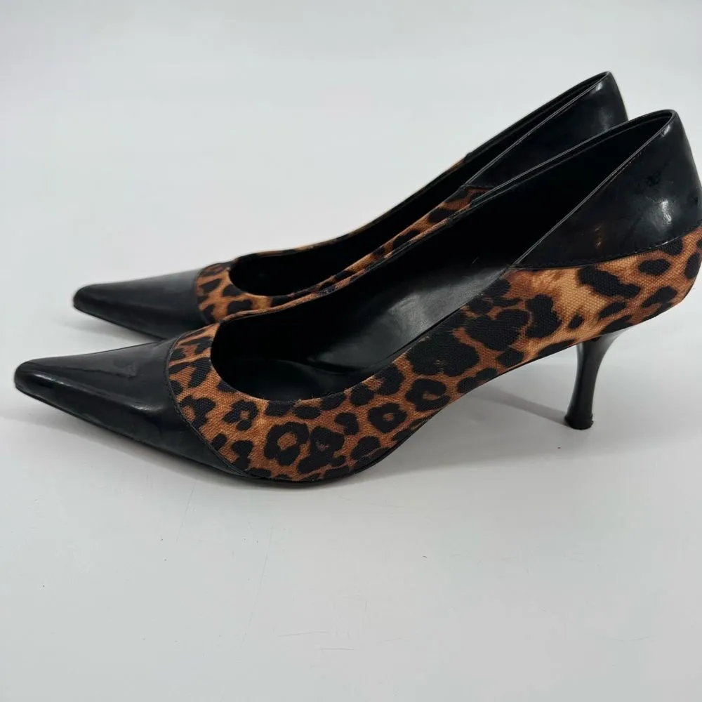 Nine West Leopard Heels Pointed Cap Toe Stiletto Patent Leather‎ Size 8.5 - Image 3