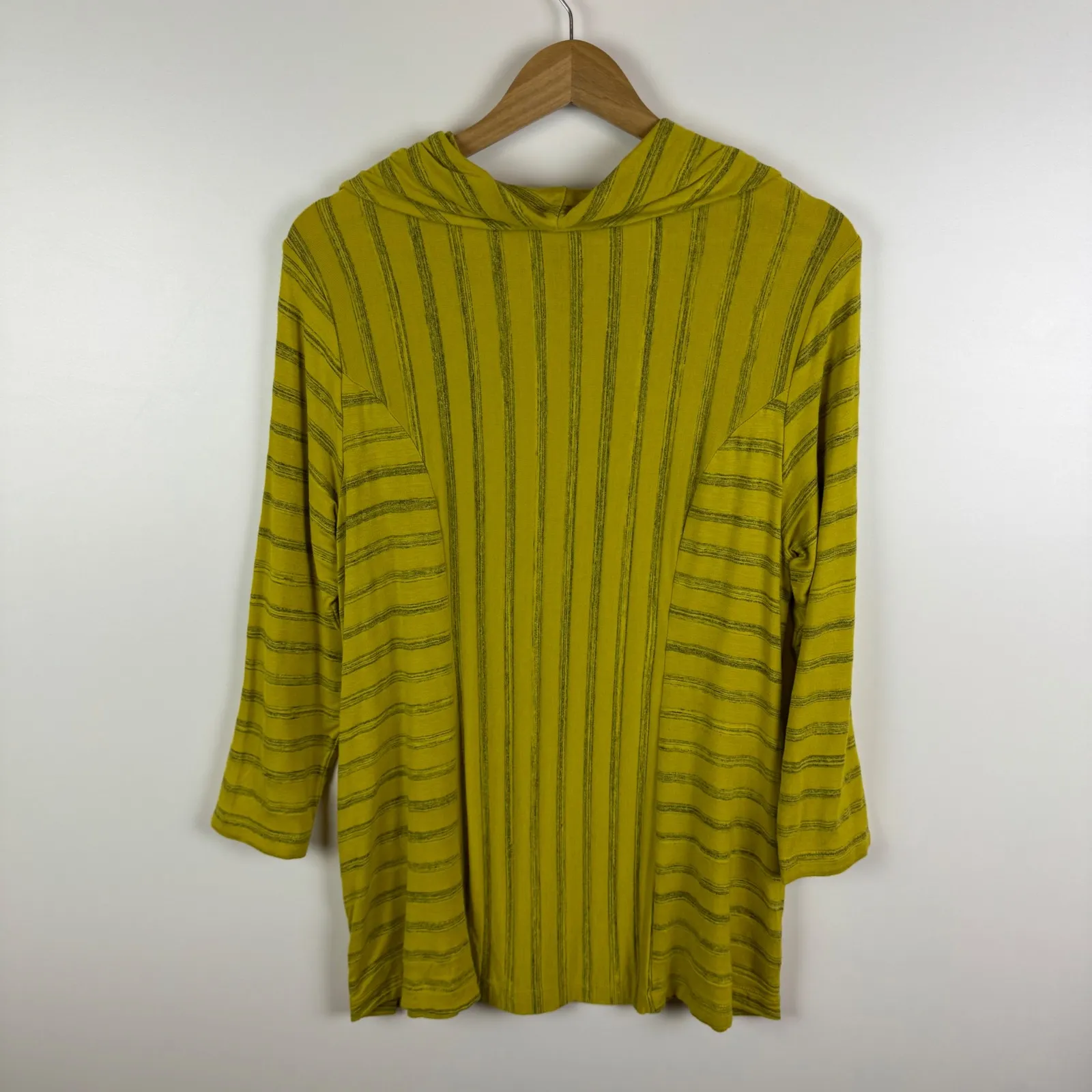 Ali Miles Striped Cowl Neck Tunic‎ Top Sz Medium Mustard Yellow Artsy Boho Comfy - Image 4