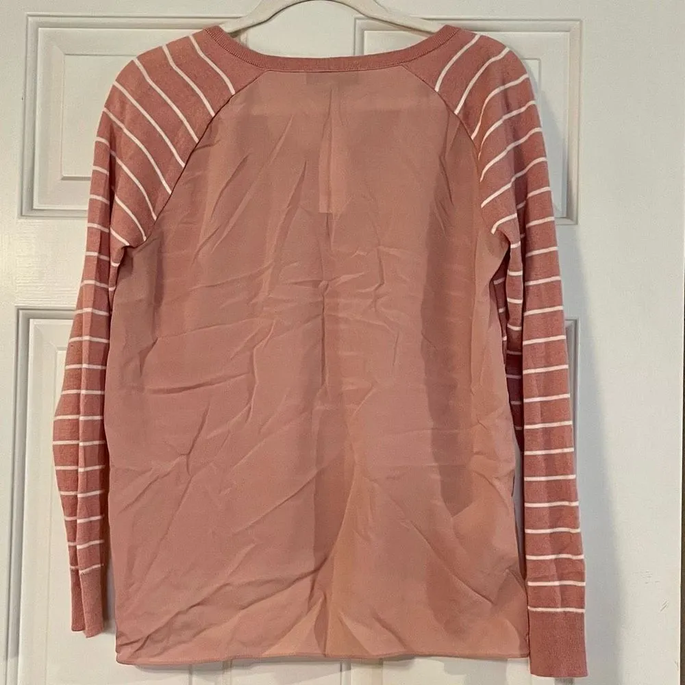 NWT Women’s Pink LOFT Striped Sweater Flow Back Small - Image 2