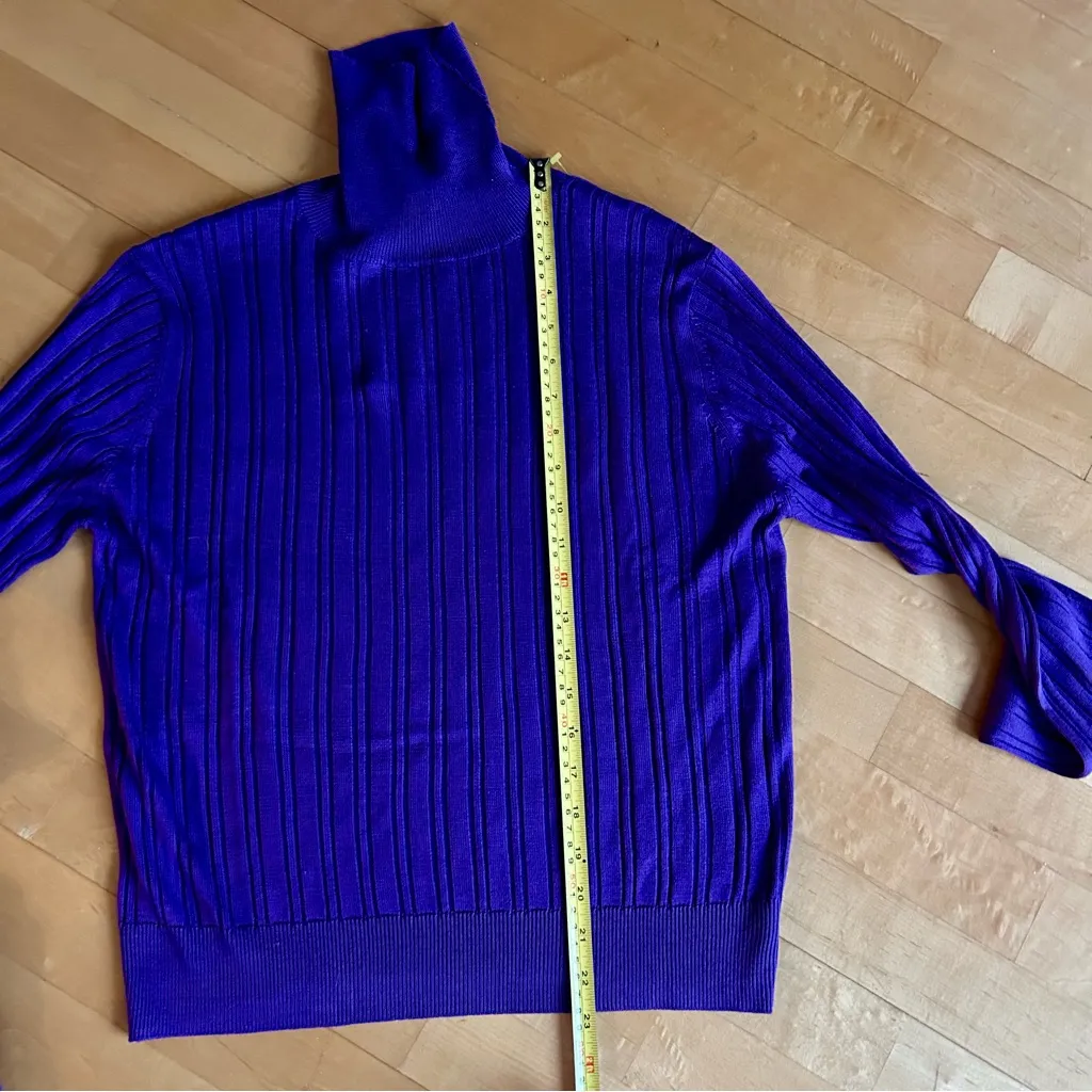 Cable & Gauge Lightweight, Silk, Ribbed Turtleneck Sweater, Purple, Size L - Image 8