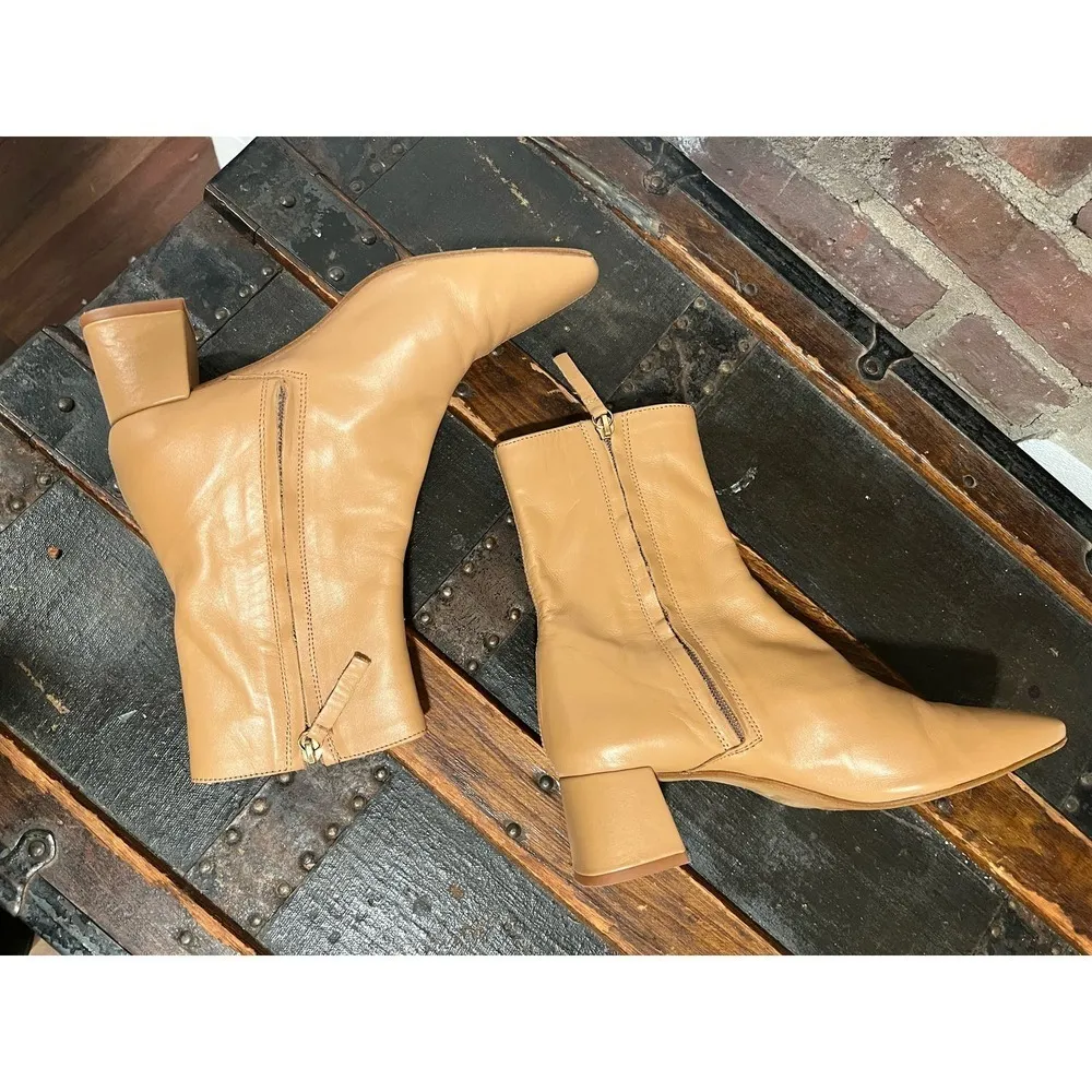 ZARA Leather High Block Heel Ankle Boots - Image 7