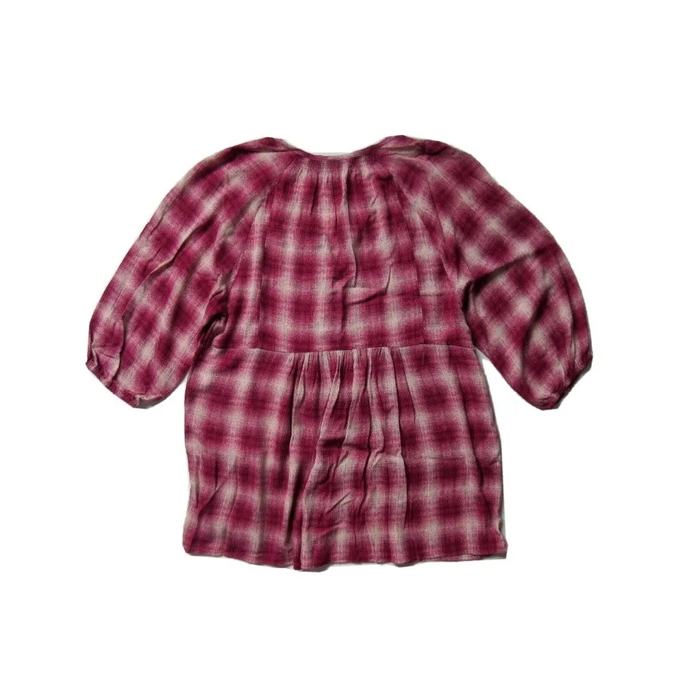 Anthropologie Maeve Calavon in Pink Plaid Pleated Peplum Tunic Top XS $88 - Image 5