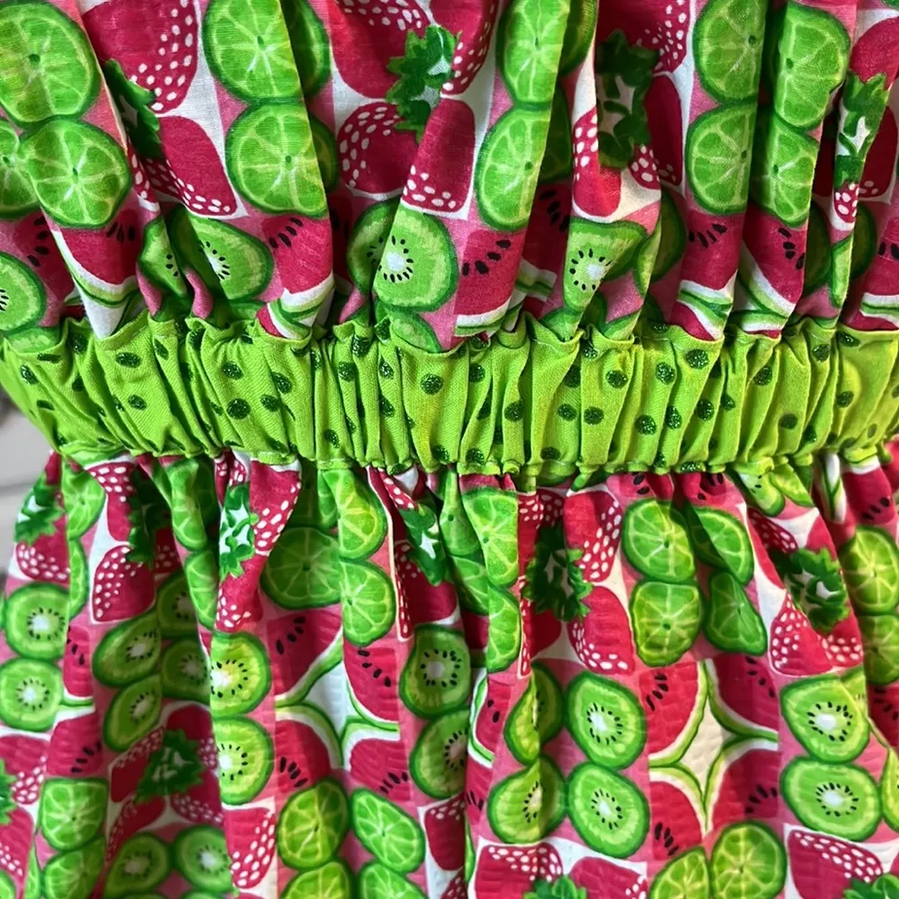 Summer Strapless Top Off Shoulder Lime Green Pink Fit & Flare Women Small Medium - Image 6