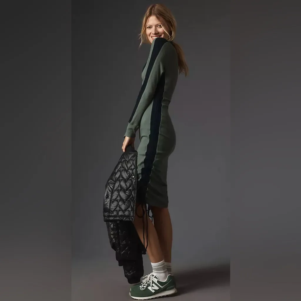 Daily Practice by Anthropologie Long-Sleeve Colourblock Polo Midi Dress Sz L - Image 12