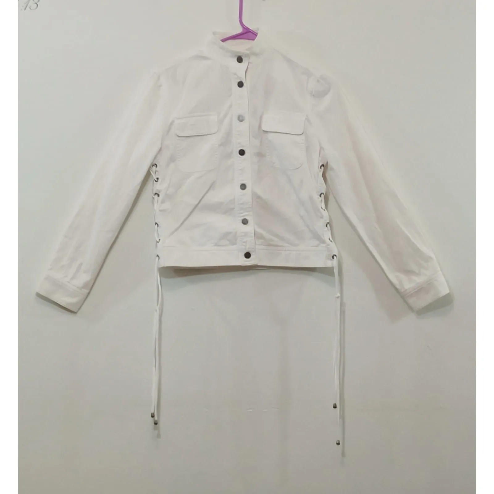 Liz Claiborne Denim Jacket Straps White Button Closure White Size Small Petite - Image 2