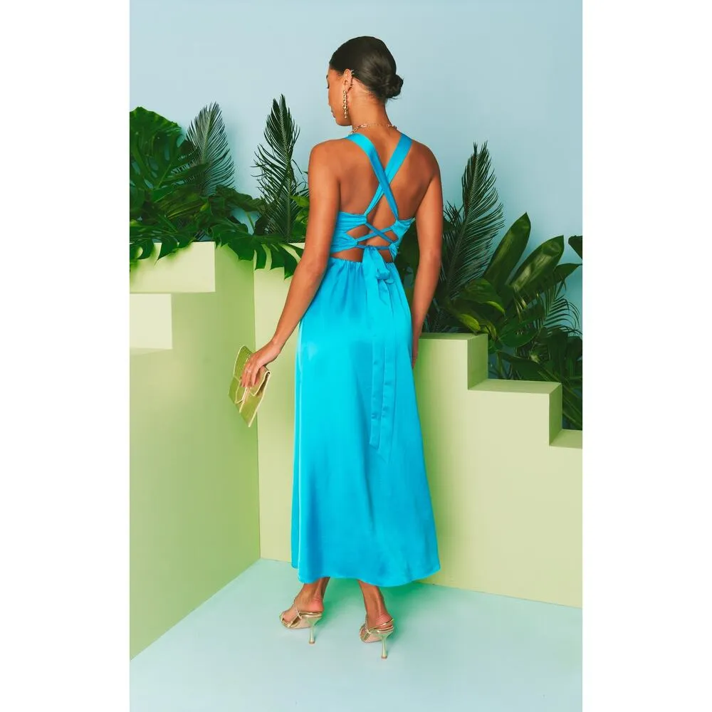 Show Me Your Mumu Mina Midi Dress in Teal Luxe Satin M NWT - Image 10