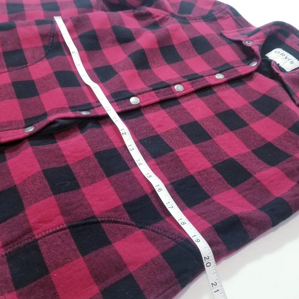 Orvis Red and Black Flannel Plaid Shirt Shacket Fleece Lined - Image 8