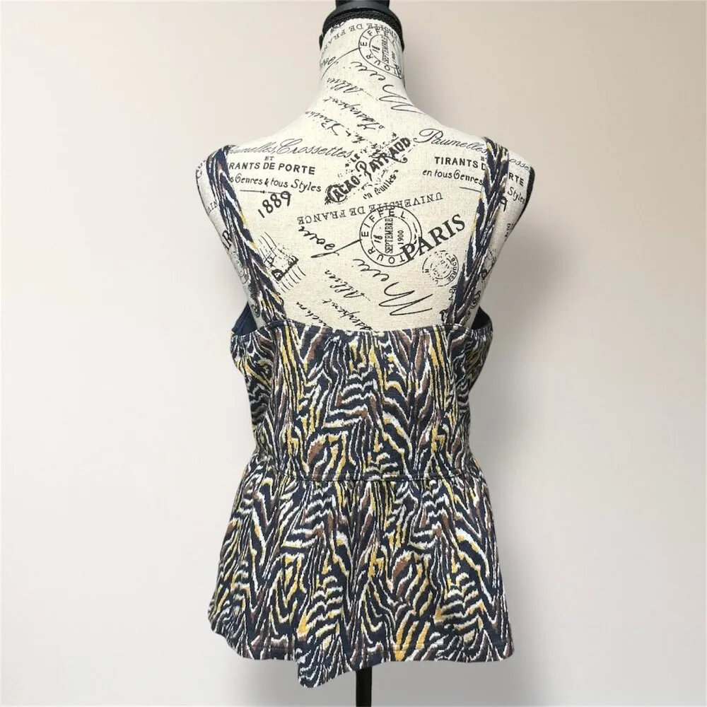 Anthropologie Jamie L Black Tan Zebra Animal Print Peplum Top Festival Resort - Image 4