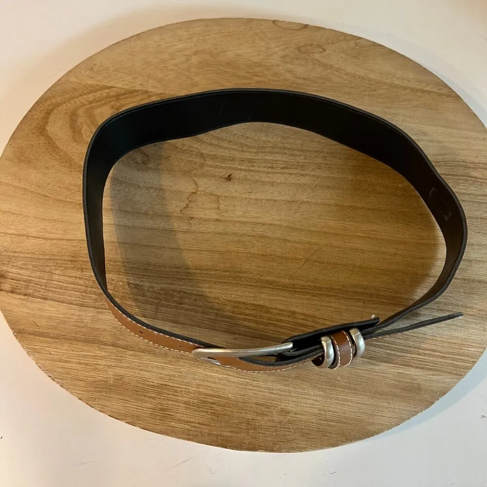 Vintage 90s Tan Vegan Leather Wide Silver Buckle Belt Size XS/S - Image 5