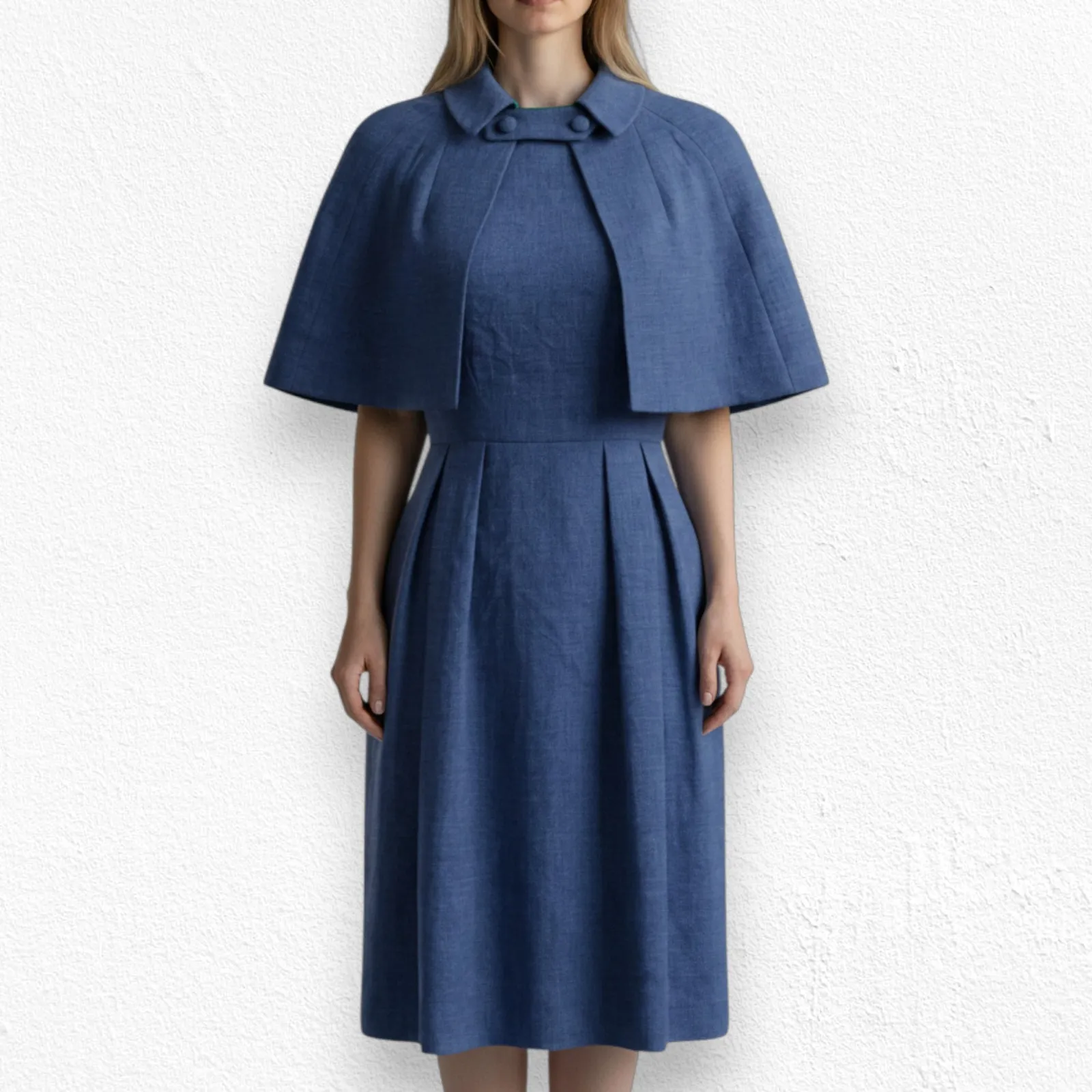 Vintage 1950s Adele Simpson Navy Blue Tweed Cape Dress Union Made Vintage Size 6 - Image 3