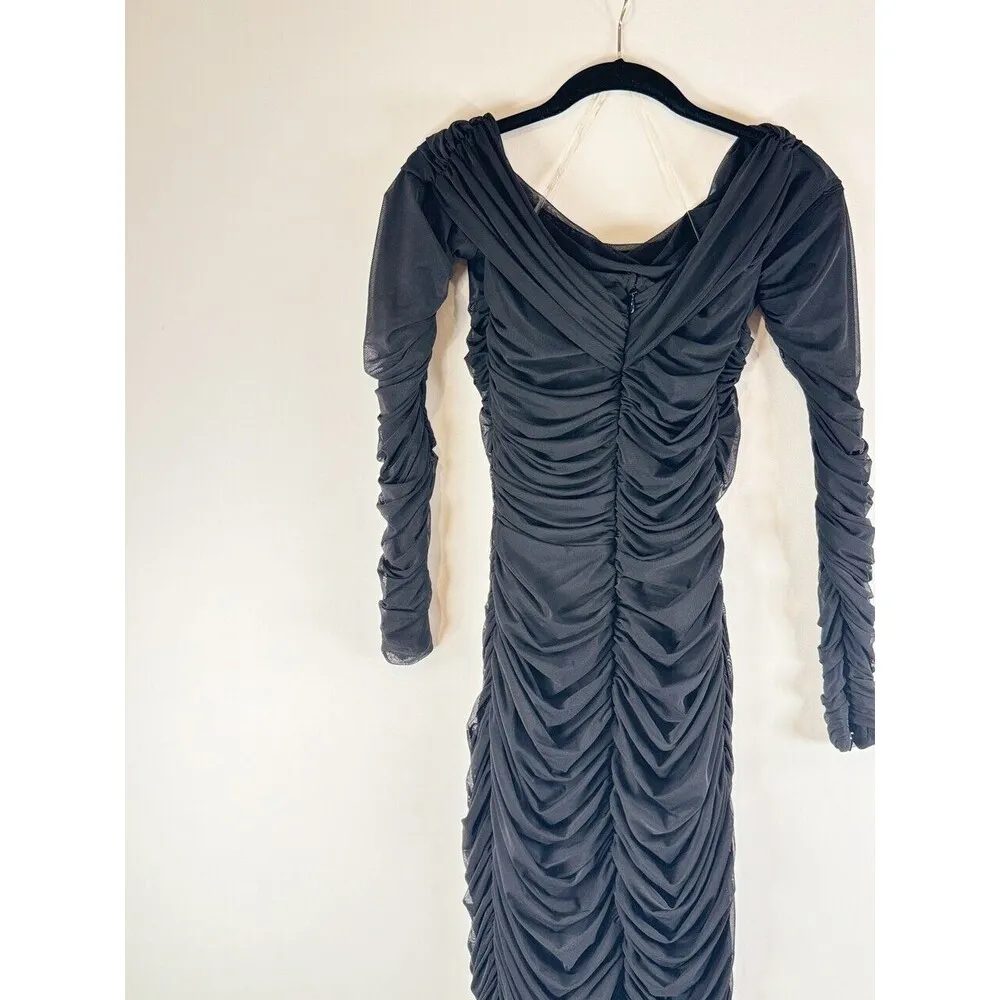 House of CB Womens Dress Black Anais Off The Shoulder Long Sleeve Ruched Size XS - Image 9