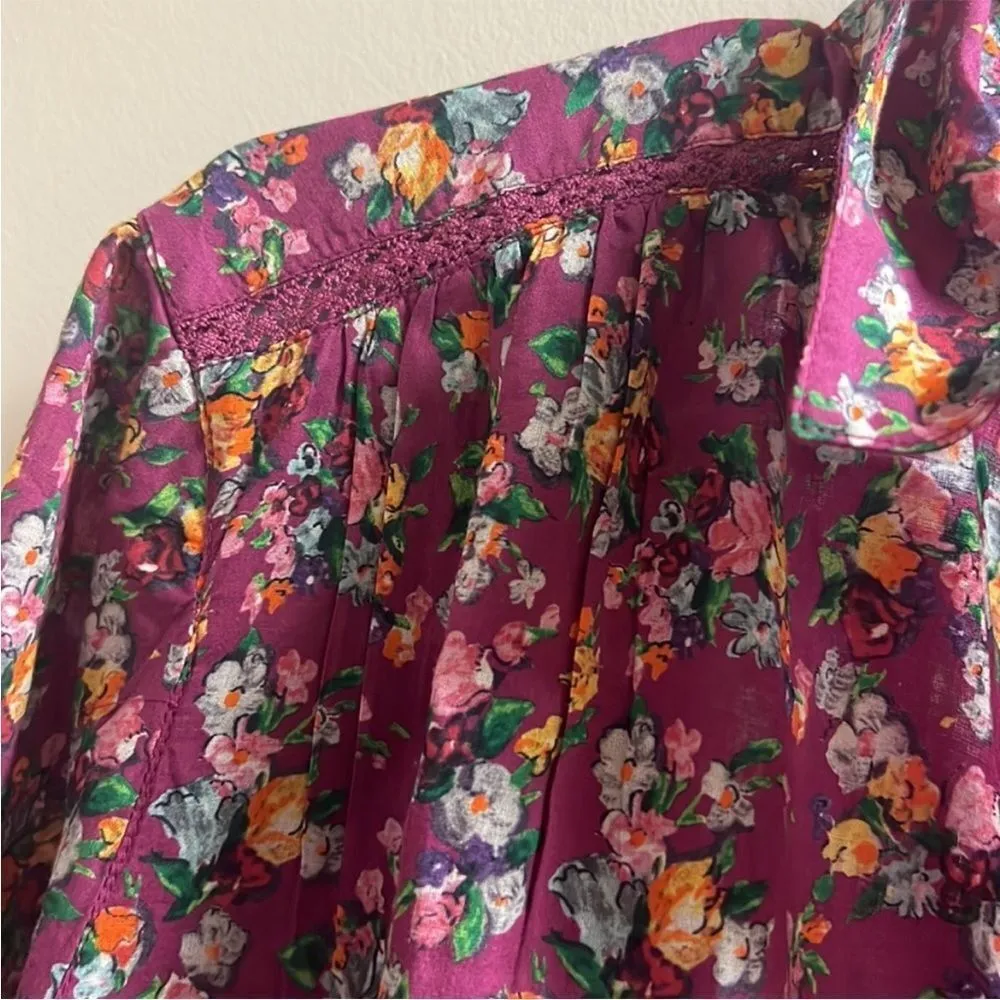 ❤️Sundance Poppy Bloom Button Down Purple Floral Top S - Image 8
