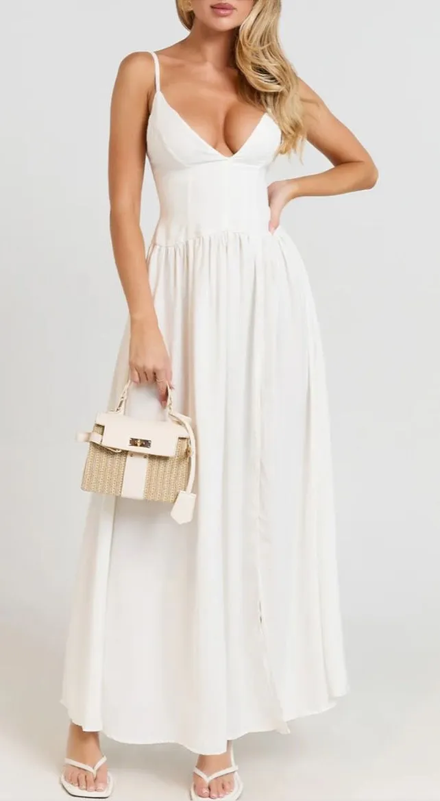 showpo white dress Marcelita Midi Dress
