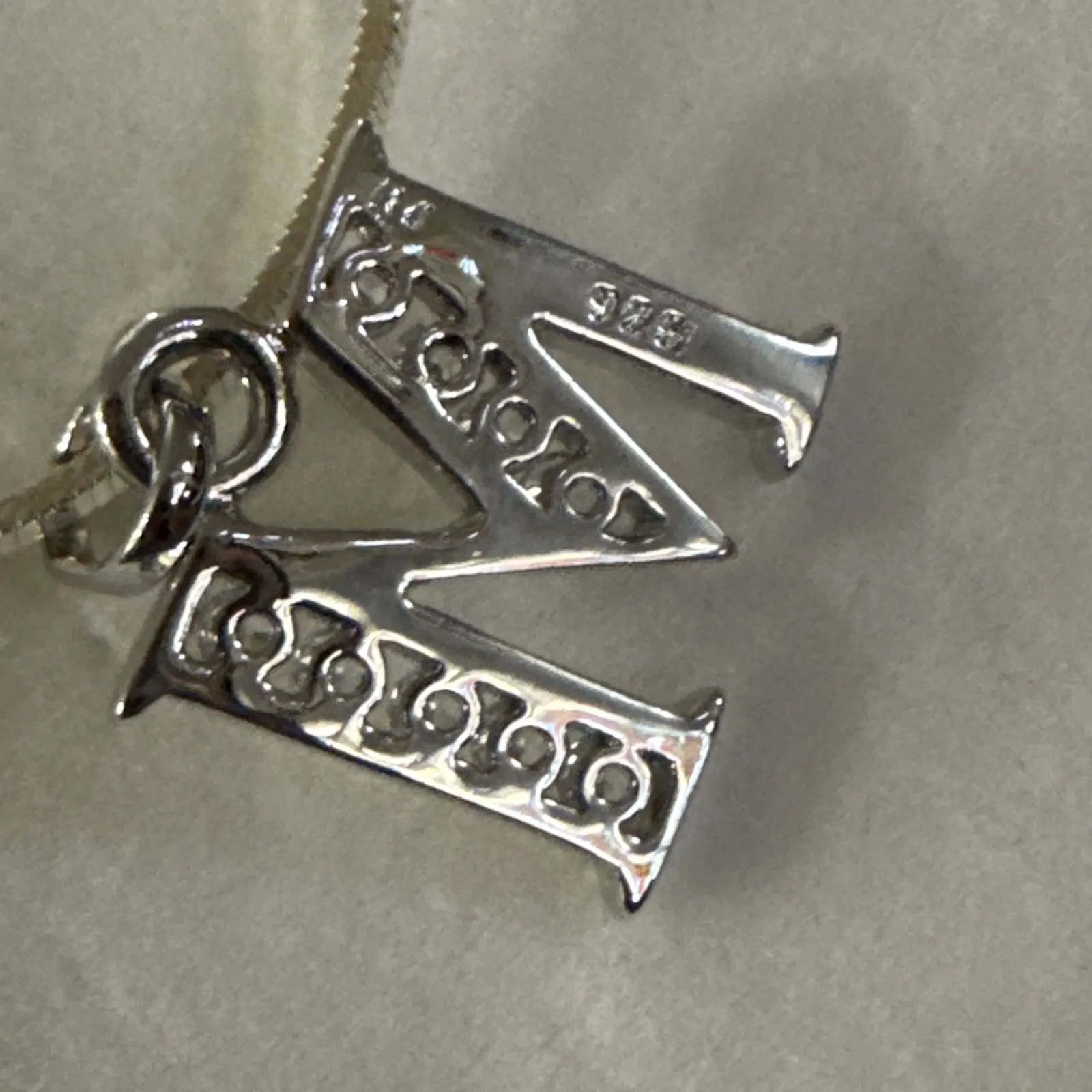 Sterling Silver White CZ Letter M Initial Pendant Necklace 925 3.4g 18 Inches - Image 4
