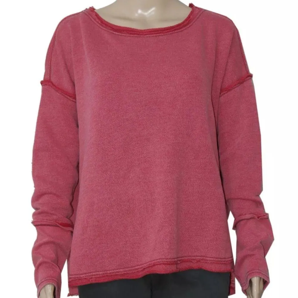 Free People Addy Sweatshirt Scoop Neck Dropped Shoulder Thumbhole Red Top small - Image 12