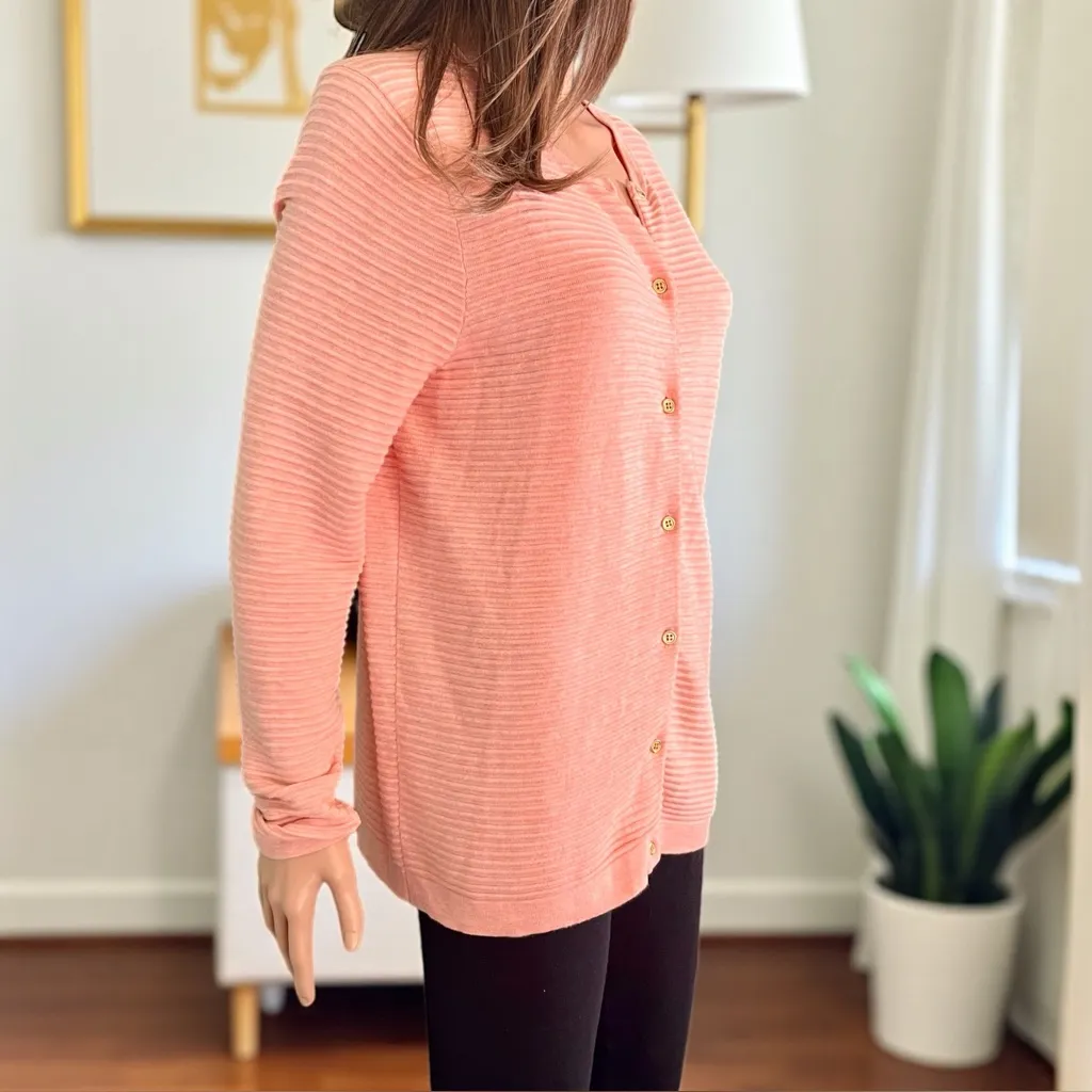 Lands' End. 100% Supima Cotton Ribbed Cardigan.Peach Coral. Size M- 10/12 - Image 9