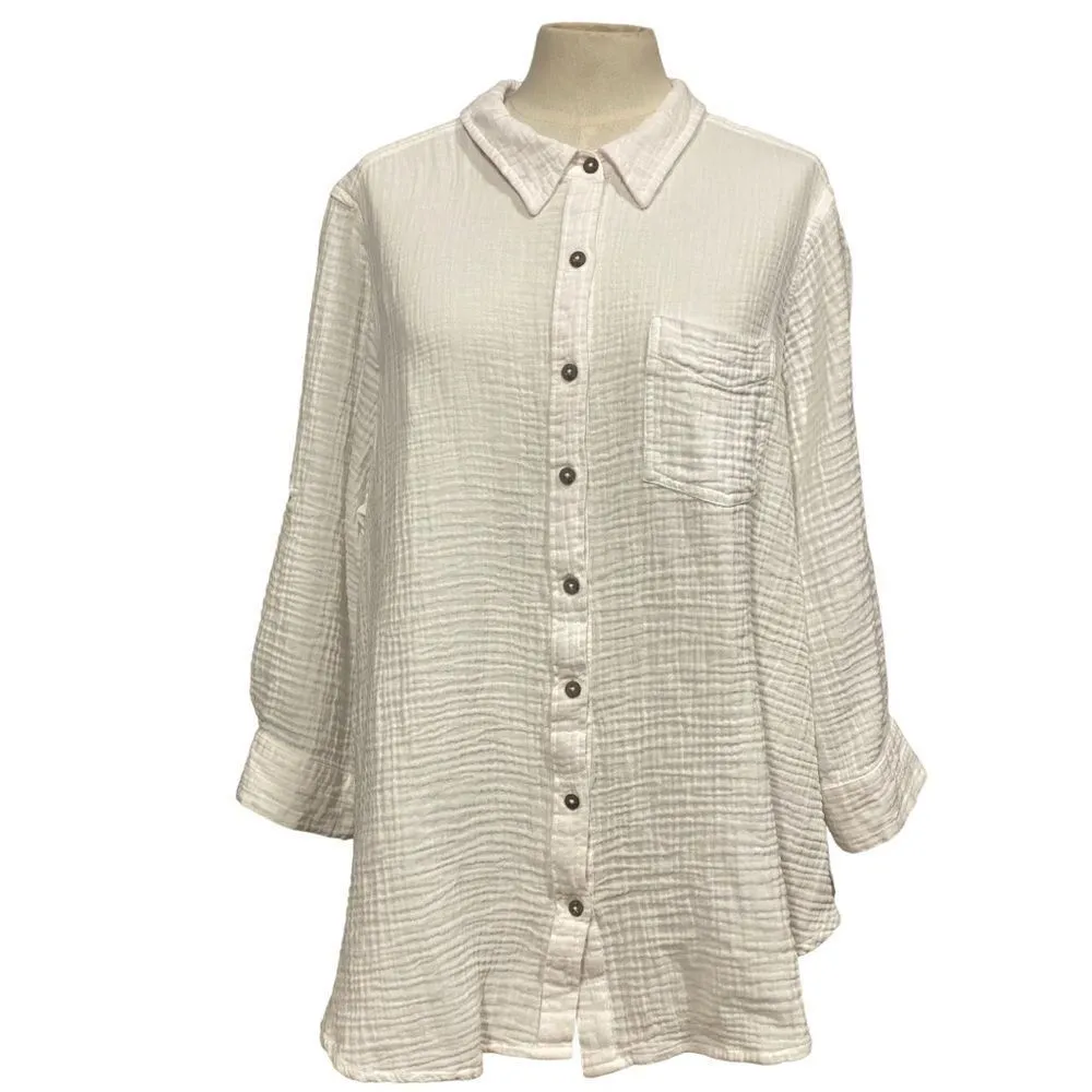 Caffe Marrakesh Solid White Casual Button Down Shirt White Size 3X - Image 4