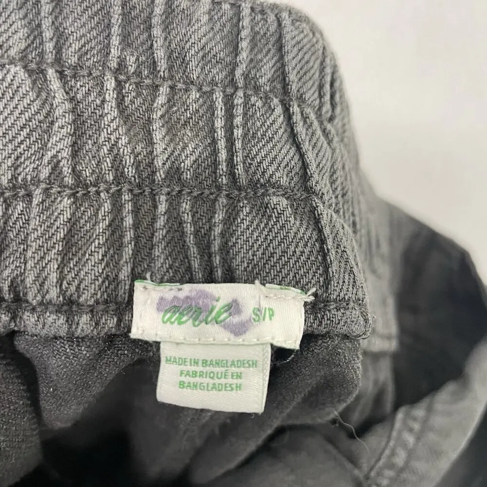 AERIE Linen Blend Pull-On Elastic Waist Lightweight Shorts Charcoal size Small - Image 5