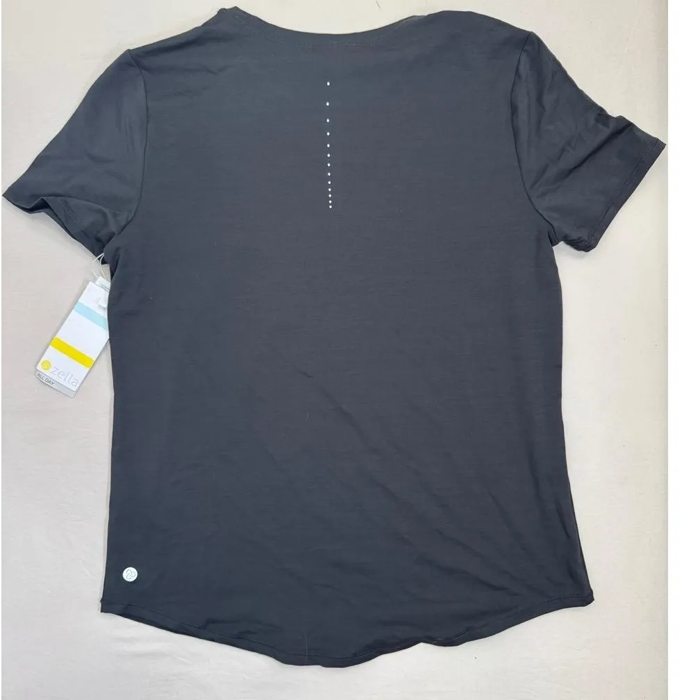 Zella Womens T-Shirt Size S Black Raglan Sleeve Rounded Hem Activewear - Image 3