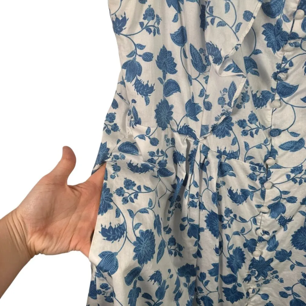 Gal Meets Glam Olivia Blue Floral Ruffle Sleeve Midi Dress NO BELT Womens 16 - Image 4