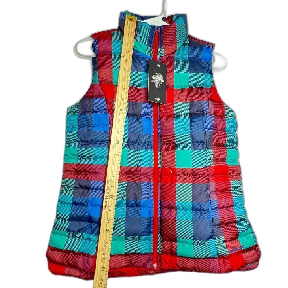 Plaid multicolors women's vest jacket coat red blue casual winter fall size XS - Image 9