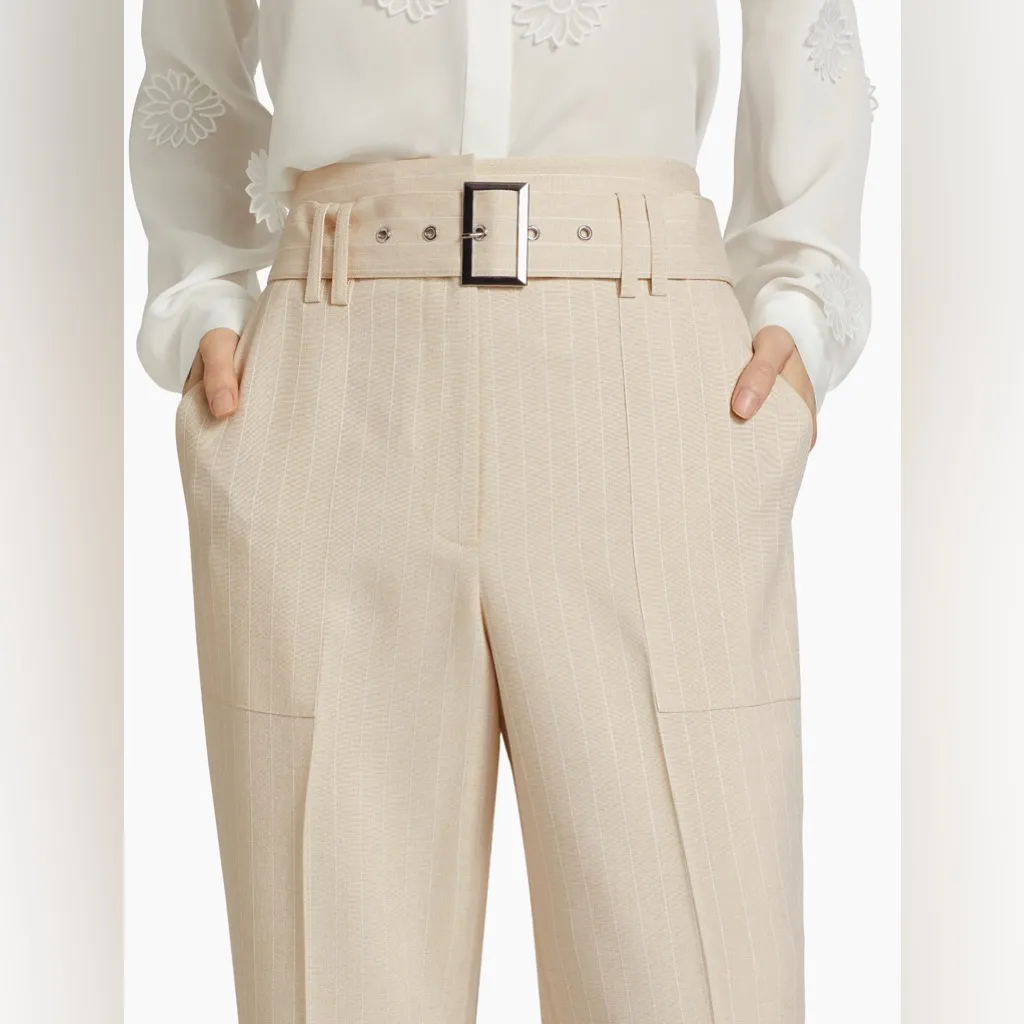 Elie Tahari Diana Pinstriped Belted Pants Sand and White Stripe size 8 NWT $345 - Image 6