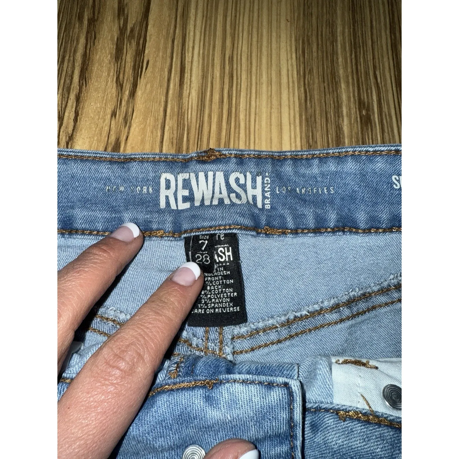 Rewash Womens Shorts‎ Size 7 28 Blue Denim Stretch High Rise Cheeky Hot Pants - Image 2