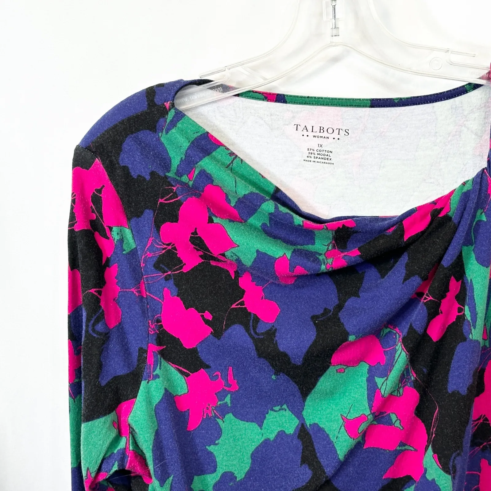 Talbots Plus Size 1X Top‎ Floral Long Sleeve Cotton Stretch Knit Mature 1724 - Image 3