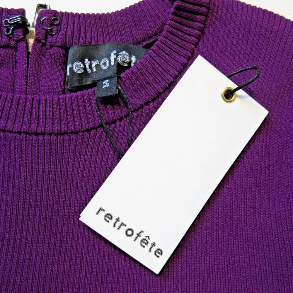 NWT retrofete Sonja in Purple Ribbed Stretch Knit Crew Neck Mini Dress S $345 - Image 4