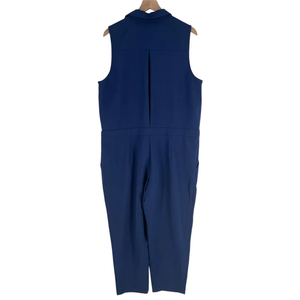 ASOS Stretch Blue Sleeveless Collared Tapered Leg Utility Jumpsuit Size‎ 14 - Image 2