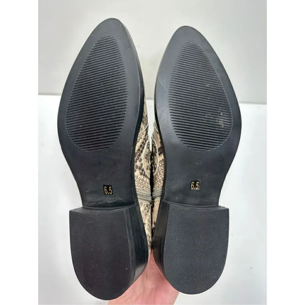 STEVEN NEW YORK Beige Snake Buckle Accent Studded Hazan Almond Toe Block Heel Black Size 6.5 - Image 10