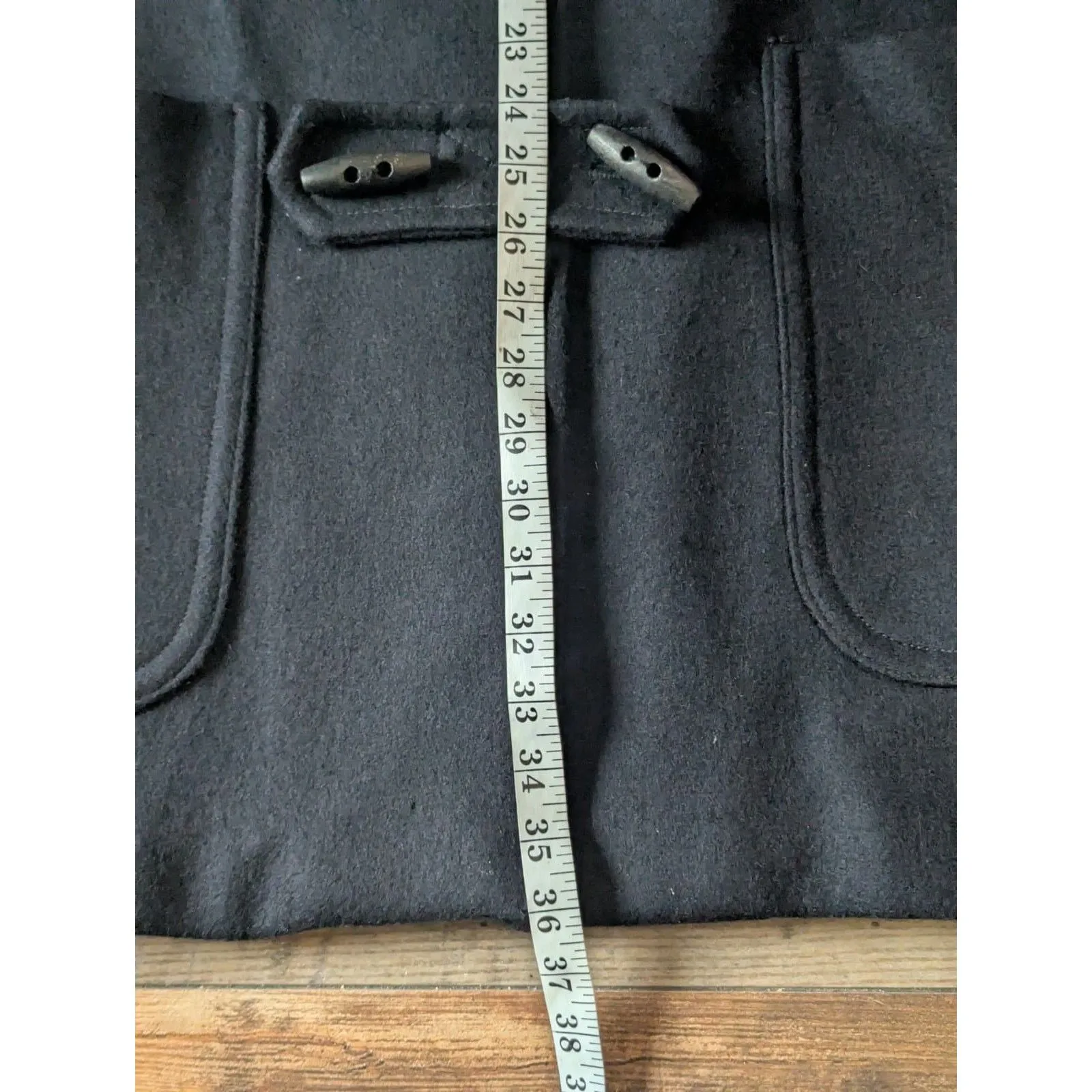 Vintage FORENZA 100% Wool Duffle Coat Toggle Hooded Black Medium Cabin Core - Image 7