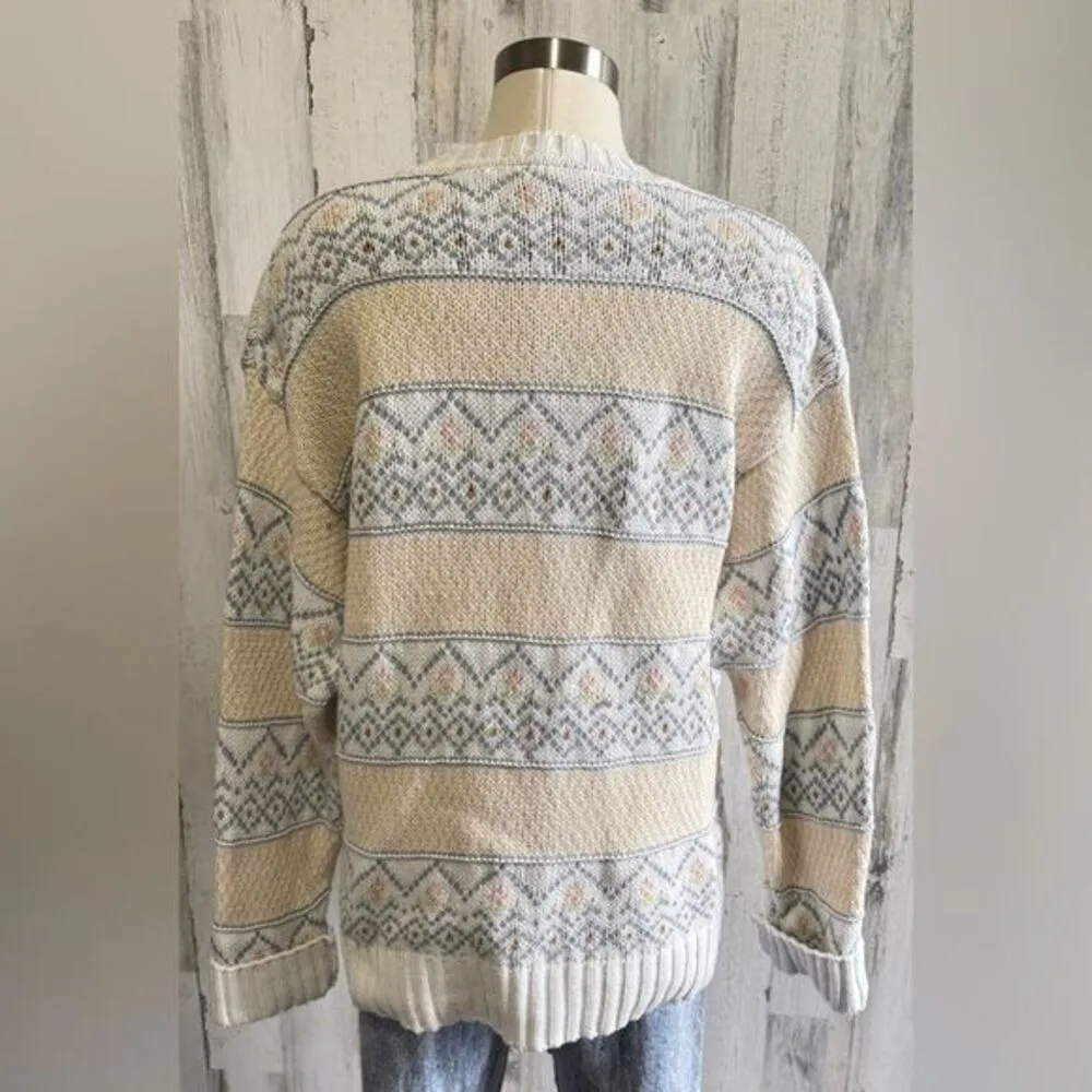 Vintage Pastel‎ Knit Sweater 100% Cotton tennis preppy quiet luxury Large White - Image 3